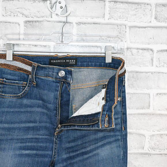 Veronica Beard Kate Skinny High Rise Jeans Metallic waist blue Nantucket 28/6 - Picture 7 of 13